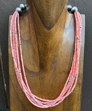 Load image into Gallery viewer, Sterling Silver Multi Strand Pink Coral Pearls Bead Necklace 22 inch Gift
