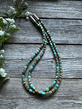 Load image into Gallery viewer, Sterling Silver Multi 2 Strand Blue Green Turquoise Bead Necklace. 20 inch