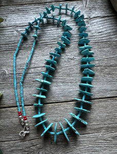 Vintage Native American Sterling Silver Blue Magnesite Bead Necklace 32 Inch