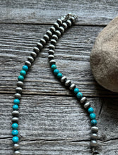 Load image into Gallery viewer, Navajo Sterling Silver Blue Turquoise Bar Pearls Necklace 16 inch Kevin Billah