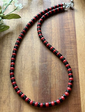 Load image into Gallery viewer, Sterling Silver Black Onyx W Red Coral Bead Necklace. 18 Inch