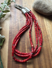 Load image into Gallery viewer, Sterling Silver Multi Strand Red Coral Pearls Bead Necklace 22 Inch