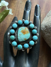 Load image into Gallery viewer, Native American Sterling Silver Blue Turquoise Cluster Adjustable Ring. K Yazzie
