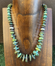 Load image into Gallery viewer, Sterling Silver Blue Green Graduated Turquoise Nuggets Bead Necklace 18 inch
