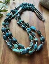 Load image into Gallery viewer, Sterling Silver Multi Strand Turquoise Nuggets Bead Necklace. 28 inch. Gift