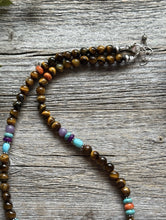 Load image into Gallery viewer, Tigers Eye Multi Stone Color Sterling Silver Bead Necklace. 18 inch Gift
