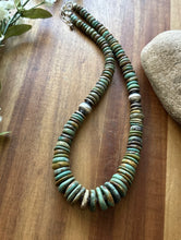 Load image into Gallery viewer, Sterling Silver Graduated Green Turquoise Bead Necklace. 18 inch