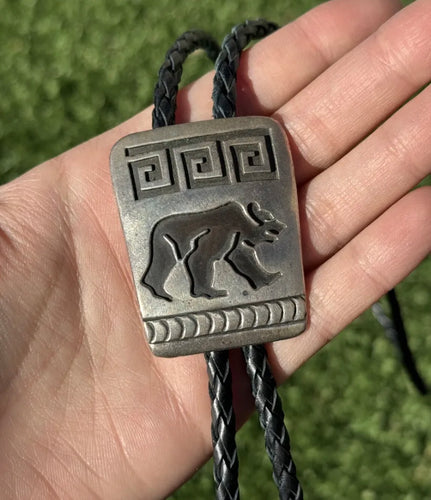 Native American 925 Sterling Silver Bear Bolo Tie Pendant Bennett Rosco Scott