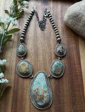 Load image into Gallery viewer, Navajo Handmade Sterling Silver Royston Turquoise Lariat Pearls Bead Necklace KY