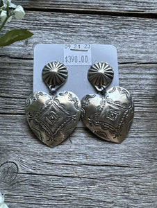 Navajo Sterling Silver Stamped Heart Earrings. VJP Vincent