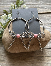 Load image into Gallery viewer, Sterling Silver Bow Pink Conch Pearls Hoop Bead Earrings 3.5 Inch