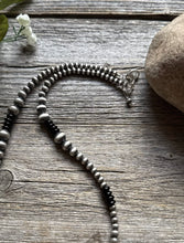 Load image into Gallery viewer, Black Onyx Multi Graduated Sterling Silver Pearls Bead Necklace 18 inch 4mm -8mm