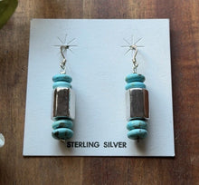 Load image into Gallery viewer, Sterling Silver Blue Turquoise Bead Drop Earrings. 1.75 Inch