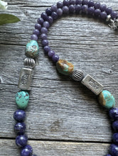 Load image into Gallery viewer, Southwestern Sterling Silver Charoite Turquoise Kokopelli Bead Necklace. 20 Inch