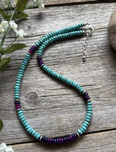 Load image into Gallery viewer, Sterling Silver Turquoise Dyed Sugilite Bead Necklace. 18 inch