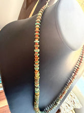 Load image into Gallery viewer, Sterling silver graduated green turquoise with spiny oyster bead necklace 34 in