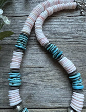 Load image into Gallery viewer, Sterling Silver Graduated Pink Conch Turquoise Bead Necklace 20 Inch