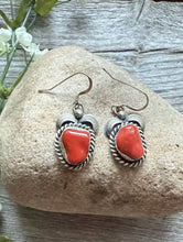 Load image into Gallery viewer, Navajo Native American Sterling Silver Red Coral Nuggets Earrings. Gift. 1.5”