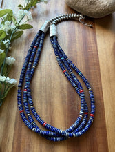 Load image into Gallery viewer, Sterling Silver Multi Strand Stone Lapis Pearls Bead Necklace 24 Inch Navajo RD