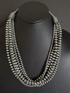 4,5,6,7,8 Multi Strand 925 Sterling Silver Oxidized Pearls Bead Necklace 24 Inch