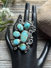 Load image into Gallery viewer, Native American Sterling Silver Turquoise Cluster Ring. Size 8.5 Geneva