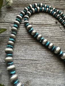 Graduated 925 Sterling Silver Blue Turquoise Pearls 7mm-16mm Bead Necklace 26”