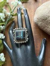 Load image into Gallery viewer, Navajo Sterling Silver Black Jack Turquoise Adjustable Ring Etta Enditto Gift