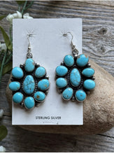 Load image into Gallery viewer, Navajo Sterling Silver Blue Turquoise Cluster Earrings RB