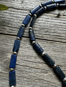 Sterling Silver Lapis Pearls Bead Necklace. 18 inch