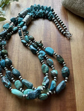 Load image into Gallery viewer, Sterling Silver Multi Strand Turquoise Nuggets Bead Necklace. 28 inch. Gift