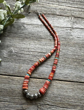 Load image into Gallery viewer, Sterling Silver Graduated Multi Stone Spiny Oyster Heishi Bead Necklace 18 inch