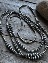 Load image into Gallery viewer, 4mm - 8mm Multi Graduated Sterling Silver Oxidized Pearls Bead Necklace 60 Inch