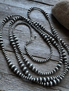 4mm - 8mm Multi Graduated Sterling Silver Oxidized Pearls Bead Necklace 60 Inch