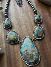 Load image into Gallery viewer, Navajo Handmade Sterling Silver Royston Turquoise Lariat Pearls Bead Necklace KY