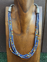 Load image into Gallery viewer, Sterling Silver Multi Strand Stone Heishi Lapis Pearls Bead Necklace 24 inch