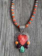 Load image into Gallery viewer, Handmade NavajoSterlingSilverOrangePurpleSpiney OysterTurquoisePendantW necklace