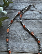 Load image into Gallery viewer, Sterling Silver Multi Bead Orange Spiny Oyster W Pearls Bead Necklace 18 inch