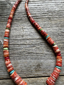 Sterling Silver Graduated Multi Stone Spiny Oyster Heishi Bead Necklace 18 inch