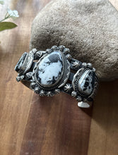 Load image into Gallery viewer, Navajo Sterling Silver White Buffalo Turquoise Cuff Bracelet J Nelson