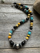 Load image into Gallery viewer, Sterling Silver Multi Stone Turquoise Onyx BumblebeeJasper Bead Necklace 18 inch