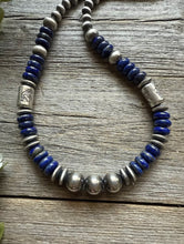 Load image into Gallery viewer, Sterling Silver Blue Lapis W Pearls Kokopelli Bead Necklace 18 Inch