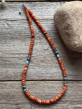 Load image into Gallery viewer, Orange Spiny Oyster Multi Stone Color Sterling Silver Bead Necklace 18 inch Gift