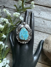 Load image into Gallery viewer, Native American Sterling Silver Turquoise Adjustable Ring. C Yazzie. Gift