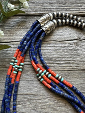 Load image into Gallery viewer, Sterling Silver Multi Strand Stone Lapis Bead Necklace. 24 inch