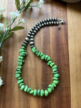 Load image into Gallery viewer, Sterling Silver Green Turquoise Pearls Bead Necklace. 18 inch. Gift