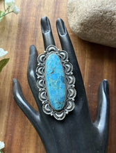 Load image into Gallery viewer, Native American Sterling Silver Kingman Turquoise Ring. Size 8. Leroy James