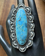 Load image into Gallery viewer, Native American Sterling Silver Kingman Turquoise Ring. Size 8. Leroy James