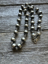 Load image into Gallery viewer, 10mm 18 inch Striped Sterling Silver Pearls Rosary Bead Necklace.