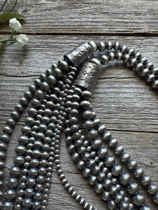 4,5,6,7,8 Multi Strand 925 Sterling Silver Oxidized Pearls Bead Necklace 24 Inch