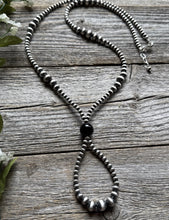 Load image into Gallery viewer, Jacla Sterling Silver Multi Graduated Onyx Pearls Bead Necklace 24 inch